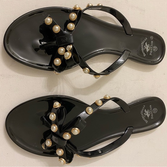 BEVERLY HILLS POLO CLUB jelly pearl beaded flip flops women’s size 10 - Picture 3 of 8